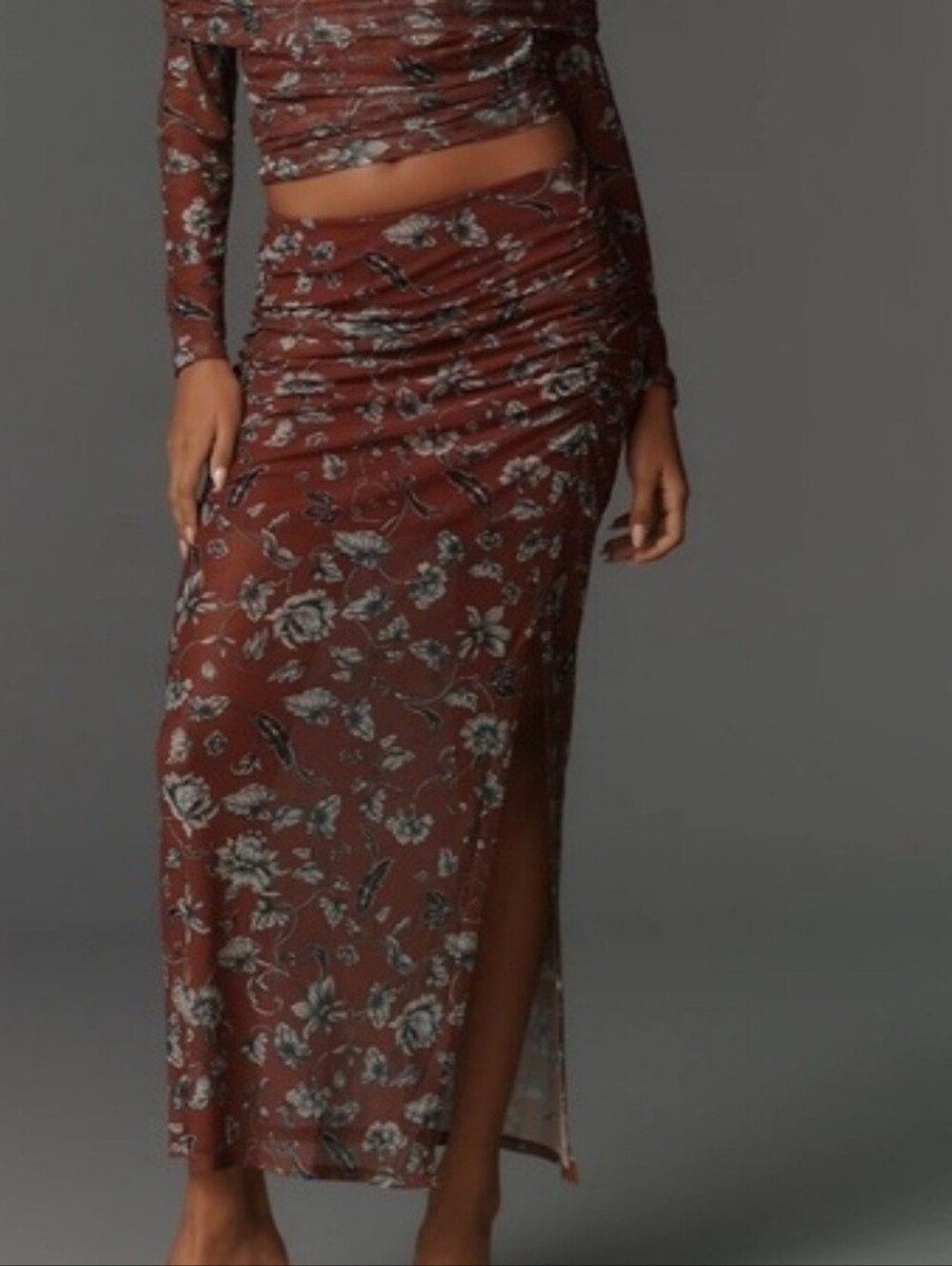 Maeve Rust Floral Maxi Skirt with Side Slit